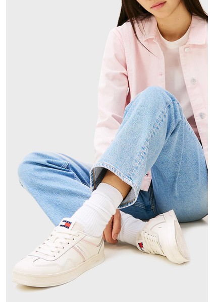 Tommy Jeans Kabartmalı Logolu Deri Karışımlı Sneaker Ayakkabı Bayan Ayakkabı EN0EN02794 Ybı