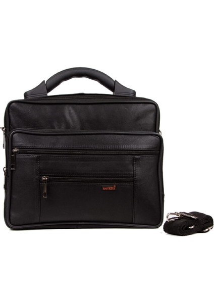 Şık erkek el ve omuz çantası, büyük boy, hakiki deri, siyah renk, kullanışlı tasarım modelleri