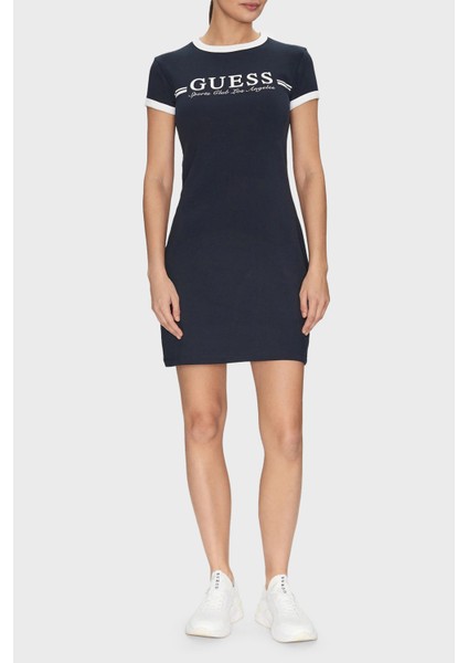 Active Streç Pamuklu Slim Fit Logolu Mini Elbise V5GK02KCQX1 Bayan Elbise V5GK02 Kcqx1 A71W modelleri