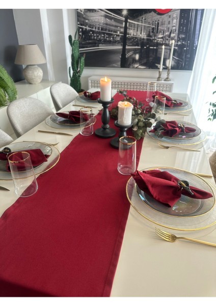 Pamuklu Leke Tutmaz Bordo Uzun Runner