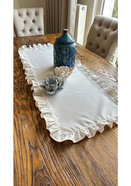 Keten Dokulu Dertsiz Leke Tutmaz Vintage Tam Fırfırlı Ekru Runner fiyatları