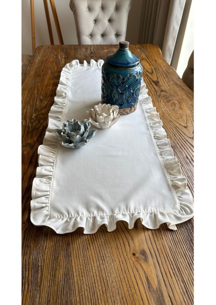 Keten Dokulu Dertsiz Leke Tutmaz Vintage Tam Fırfırlı Ekru Runner modelleri