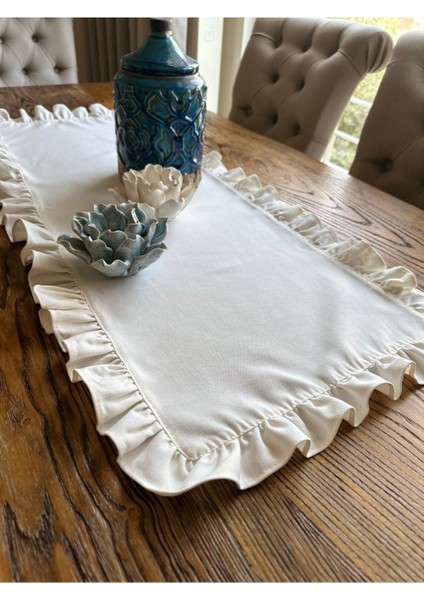 Keten Dokulu Dertsiz Leke Tutmaz Vintage Tam Fırfırlı Ekru Runner indirimleri