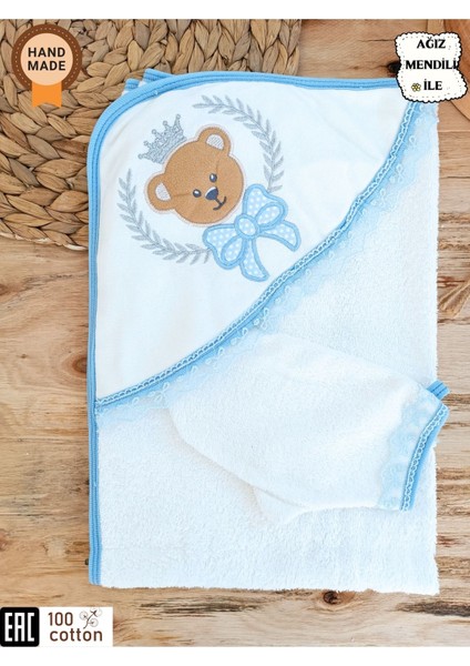 Pamuklu & Başlıklı Bebek Banyo Havlusu - Yumuşak & Su Emici Ayıcık Nakışlı Havlu