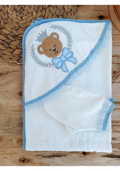Pamuklu & Başlıklı Bebek Banyo Havlusu - Yumuşak & Su Emici Ayıcık Nakışlı Havlu