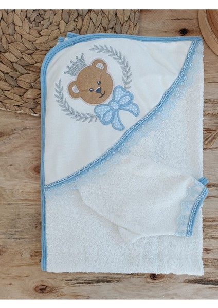 Pamuklu & Başlıklı Bebek Banyo Havlusu - Yumuşak & Su Emici Ayıcık Nakışlı Havlu