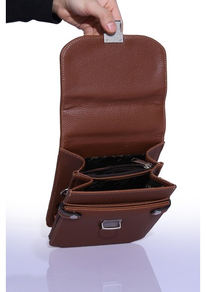 Şık Erkek Çanta, Günlük ve İş İçin, 4 Bölmeli, Kilitli, Orta Boy, Suni Deri, Kahverengi fırsatları
