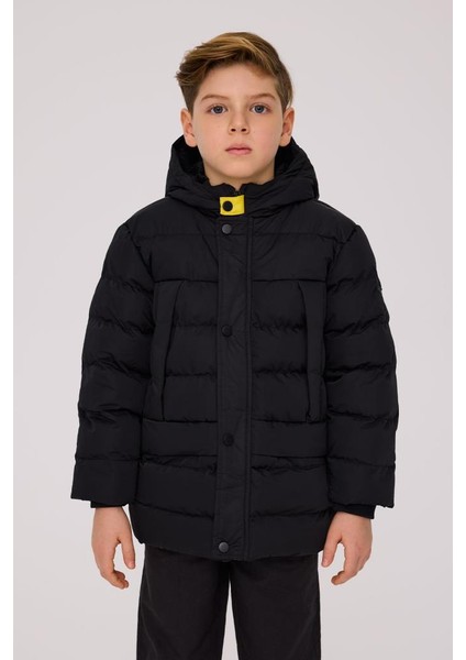 Bg Store Erkek Çocuk Siyah Kapüşonlu Mont Kalın Dokuma Günlük Kullanım İçin fiyatları