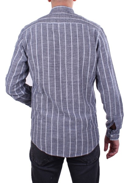 DMG23-114098 Beyaz Lacivert Günlük Hasır Keten Normal Kalıp Uzun Kol Erkek Gömlek fırsatları