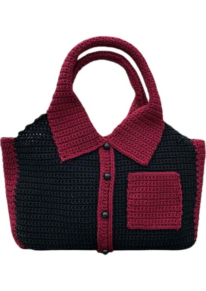 El Yapımı Siyah & Bordo Gömlek Çanta