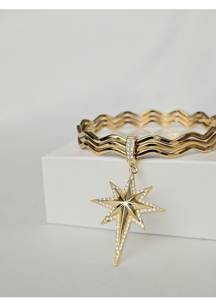 Charmlı Ajda Kuzey Yıldızı Charmlı 3lü Zikzak Ajda Zirkon Taşlı Charm Çelik Kararmaz Ajda fiyatları