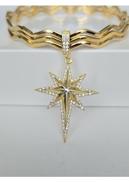 Charmlı Ajda Kuzey Yıldızı Charmlı 3lü Zikzak Ajda Zirkon Taşlı Charm Çelik Kararmaz Ajda modelleri