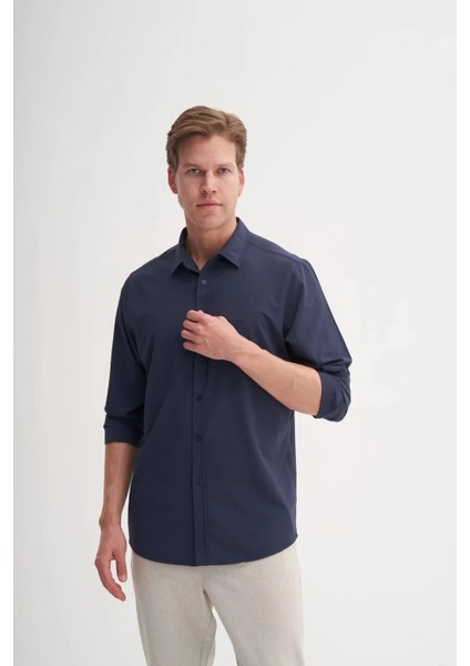 Cazador Regular Fit Dokuma Viscon Uzun Kol Gömlek