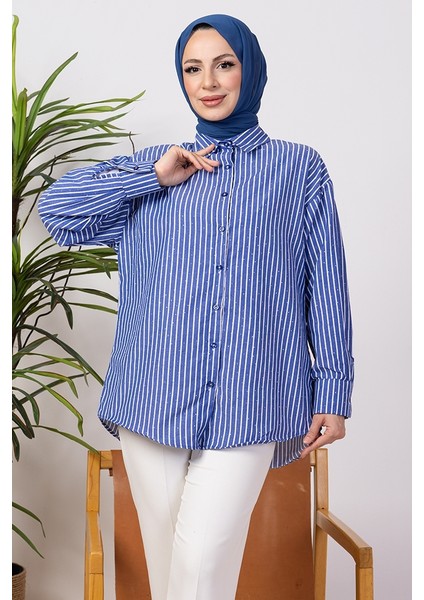 Taşlı Çizgili Gömlek 1407 - Lacivert