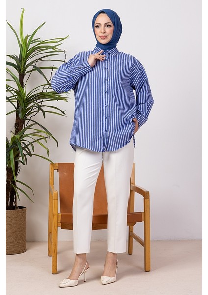Taşlı Çizgili Gömlek 1407 - Lacivert fiyatları