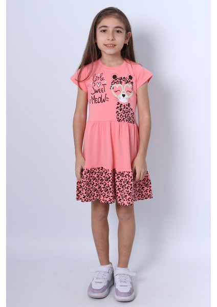 Kız Çocuk Elbise Fırfırlı Kedicik Baskılı C13