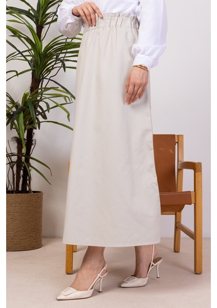 Benja Beli Lastikli Gabardin Etek 1405 - Krem