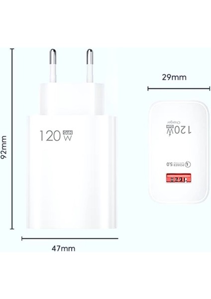 120W USB Hızlı Type C Uçlu Kablolu Şarj Aleti