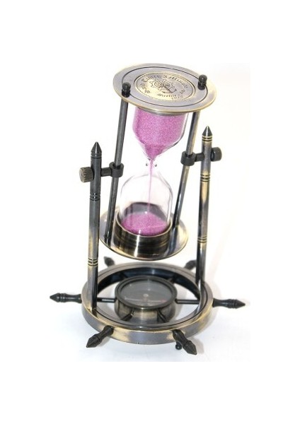 Pirinç Dümenli Pusulalı Kum Saati