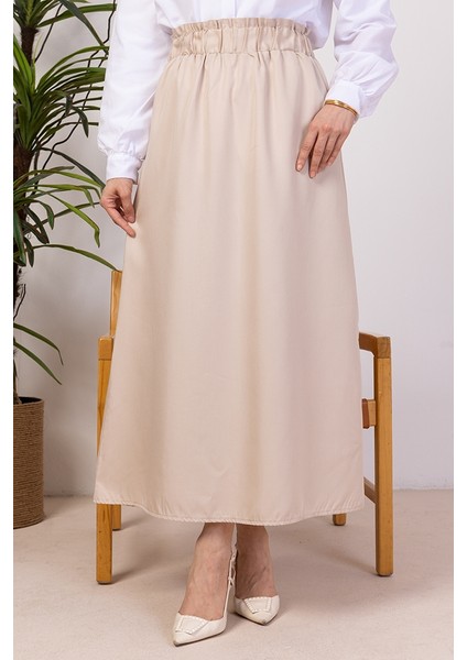 Benja Beli Lastikli Gabardin Etek 1405 - Bej