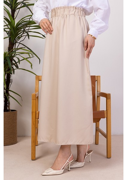 Benja Beli Lastikli Gabardin Etek 1405 - Bej