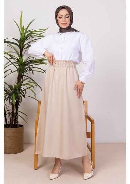 Benja Beli Lastikli Gabardin Etek 1405 - Bej