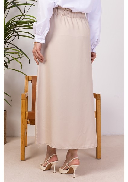 Benja Beli Lastikli Gabardin Etek 1405 - Bej