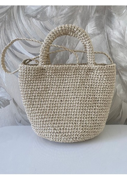 El yapımı renkli kağıt ipli şık ve kullanışlı el çantası, bej renk, yıkama talimatlı fırsatları