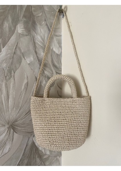 El yapımı renkli kağıt ipli şık ve kullanışlı el çantası, bej renk, yıkama talimatlı indirimleri