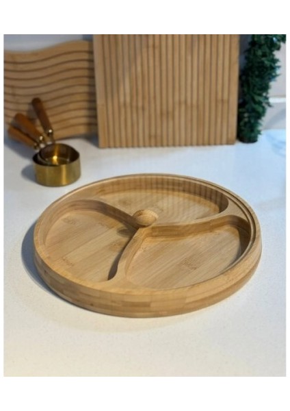 Kapaklı 3 Bölmeli Bambu Çerezlik