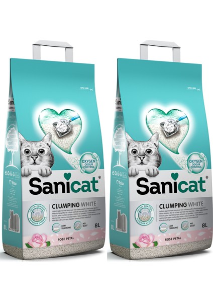 Clumping White Gül Kokulu Kedi Kumu 8lt - 2 Adet