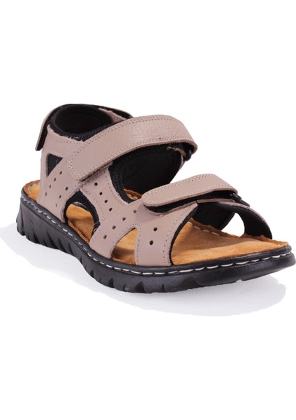 DMA77-051 Bej Ortopedik Günlük Erkek Deri Sandalet