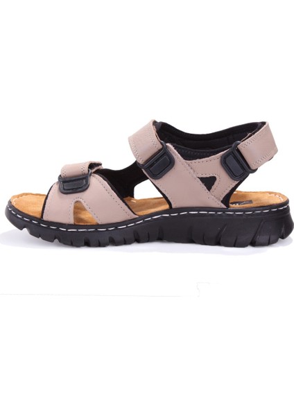 DMA77-051 Bej Ortopedik Günlük Erkek Deri Sandalet modelleri