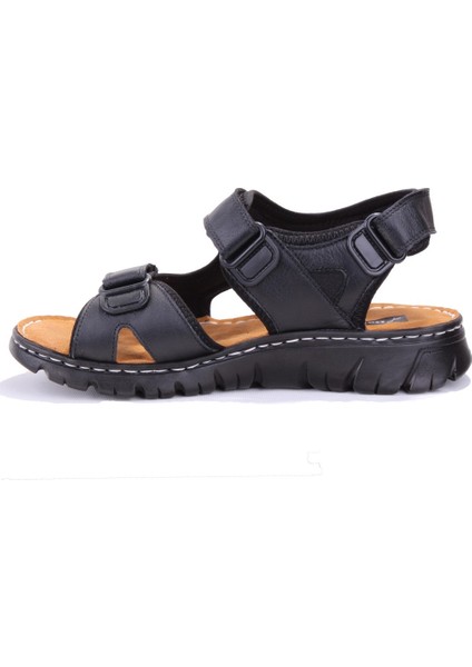 DMA77-051 Siyah Ortopedik Günlük Erkek Deri Sandalet modelleri