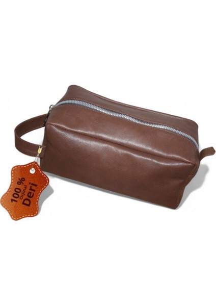 Şık Erkek Deri El Çantası, Günlük ve Seyahat İçin, Orta Boy, Hakiki Deri, Kahverengi