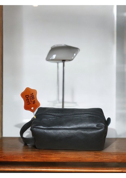Şık Erkek Çok Amaçlı Hakiki Deri El Çantası Orta Boy Siyah
