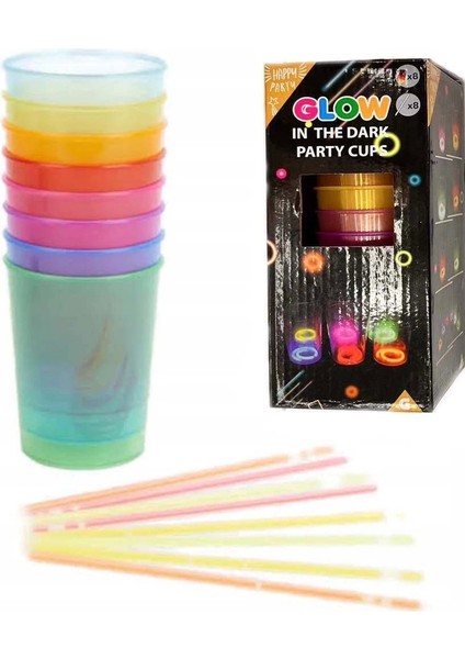 Karanlıkta Yanan Gece Işığı Mega Glow Bardaklar 8 Adet 8.5 x 10.5 cm