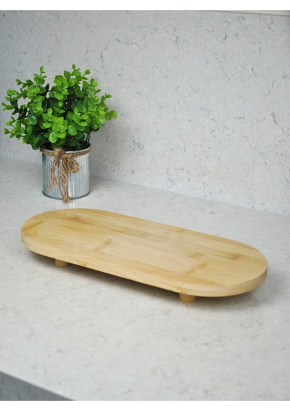 Bambu Ayaklı Sunum Tahtası Dekoratif Peynir Servis Tepsi Sunum Standı- 34X15 cm