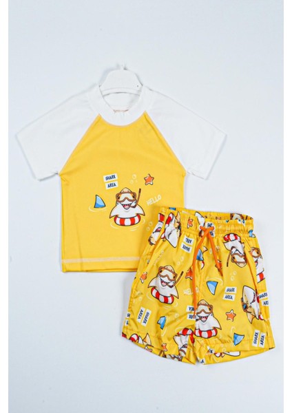 Trend Yeni Sezon Shark Area Baskılı Iki Parça Dalgıç Kumaş -Uv Korumalı- Şortlu-Erkek Mayo