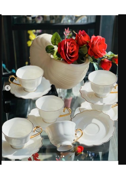 Porselen Bone China Krem Gold 2'li Türk Kahve Fincan Set Kadife Kutuda Elde Yıkanır Ince Yaldızlı fiyatları