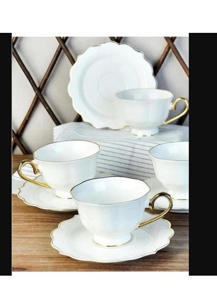 Porselen Bone China Krem Gold 2'li Türk Kahve Fincan Set Kadife Kutuda Elde Yıkanır Ince Yaldızlı fırsatları