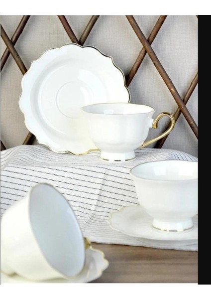 Porselen Bone China Krem Gold 2'li Türk Kahve Fincan Set Kadife Kutuda Elde Yıkanır Ince Yaldızlı indirimleri
