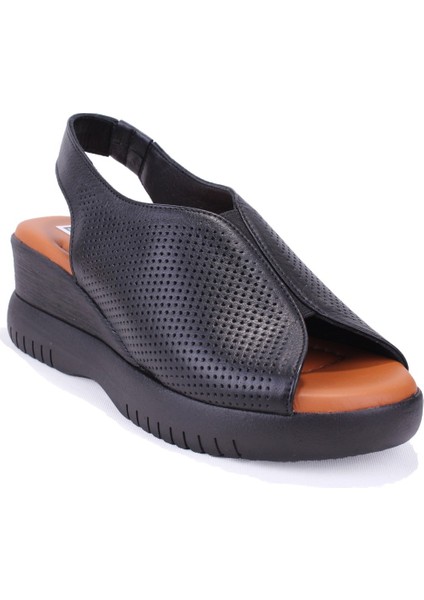 DZA07-9972521405 Siyah Günlük Ortopedik Deri Kadın Sandalet