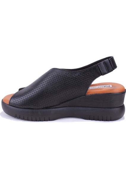 DZA07-9972521405 Siyah Günlük Ortopedik Deri Kadın Sandalet modelleri