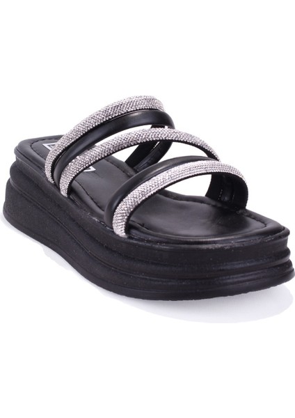 DZA07-1241305 Siyah Taşlı Spor Kadın Terlik