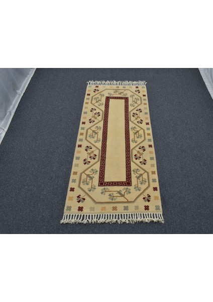Yeni El Dokuma Modern Çiçekli Muğla Milas Yün Yolluk Halı 5828