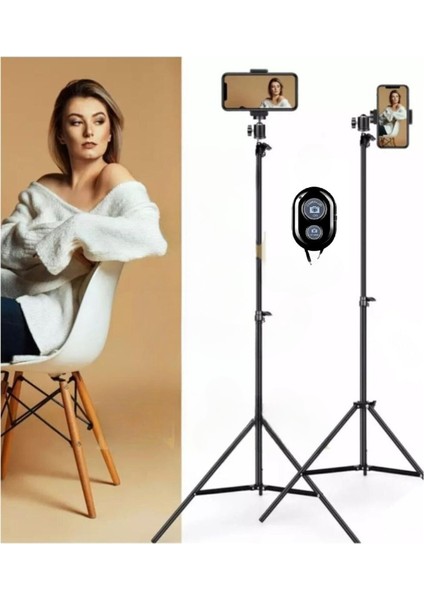 Kumandalı Tripod 2.1 mt Telefon Ring Light Tutucu Lamba Işık Ayağı Metal Fotoğraf Stüdyo Lamba
