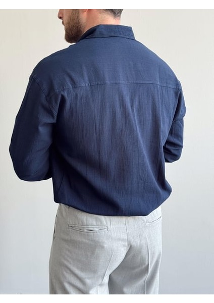 Magıcalfashıon Erkek Oversize Uzun Kollu Yazlık Keten Gömlek
