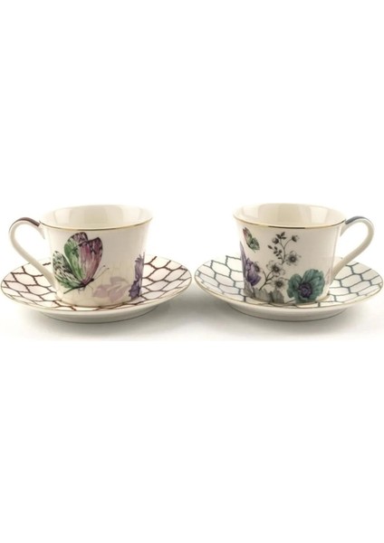 Benim Evim Lily 2'li Kahve Fincanı Takımı Luxury Collection Set Renkli Kelebekli Porselen modelleri