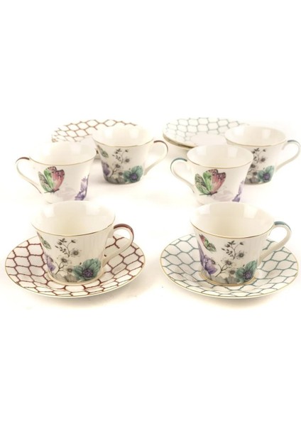 Benim Evim Lily 2'li Kahve Fincanı Takımı Luxury Collection Set Renkli Kelebekli Porselen indirimleri